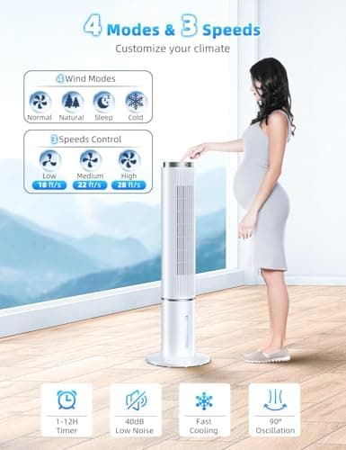 COOLECH 42 INCH Windowless Portable Air Conditioners w/4 Modes & 3 Speeds, 1-Gal Tank for 15H Cooling, 12H Timer, Swamp Cooler Air Conditioner No Window Needed, 90° Oscillating AC Unit for Bedroom 4