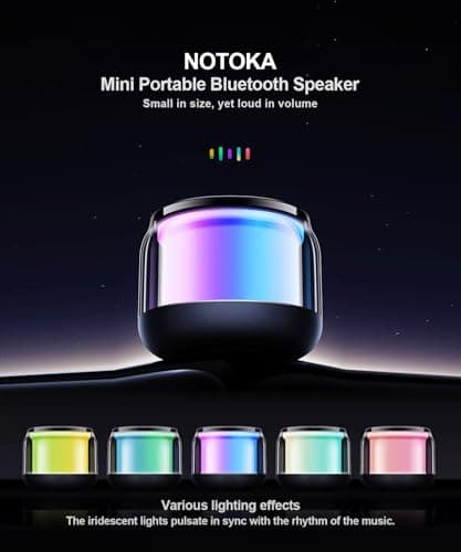NOTOKA Mini Portable Bluetooth Speakers Wireless,TWS Pairing Small Bluetooth Speaker，with Lights and Lanyard,Gifts for Women/Girls, Boys and Kids for Christmas 2