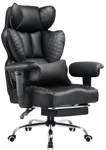 COMHOMA Big and Tall Office Chair 400LBS Wide Ergonomic Gaming Chair with Deluxe Embossing Designed Leather with Foot Rest,150°Reclining Adjustable Armrests Pocket Spring Back Support and Pillow