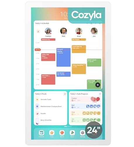 Cozyla Mate Digital Calendar+ 2: 24 Inch Wall Touch Screen Chore Chart Customizable Dashboard Smart Electronic Calendar for Family Schedules Meal Planner Supports All Google Play Apps Wall Mount White