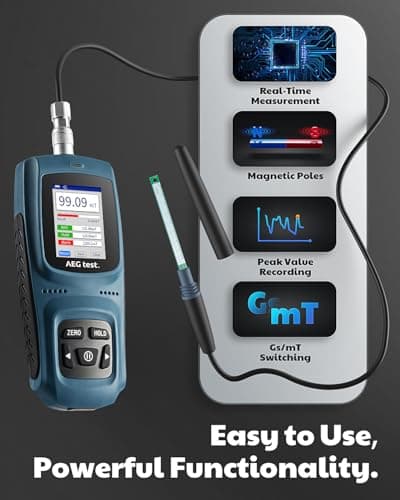 AEGTEST 8103 Gauss Meter, Rechargeable Tesla Meter 0-2500mT, Magnetometer with Data Logging and Alarm, Magnetic Field Strength and Pole Tester, ±5% General Accuracy for Factories, Workshops 3