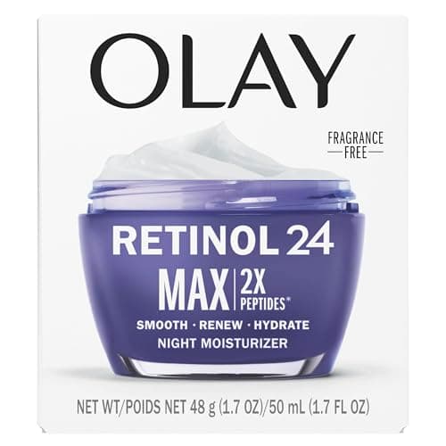 Olay Retinol Face Moisturizer, 24 MAX Anti-Aging Night Cream for Women, Fragrance-Free, Non Greasy - Anti-Wrinkle, Smooth Fine Lines, Tightening, Hydrating Skin Care - Peptides, Glycerin, 1.7 Oz 12