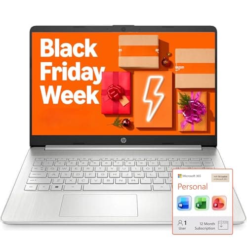 HP Ultra Slim Laptop for Students and Business | 1 Year Office 365 | 1.1TB Storage (1TB Cloud and 64GB Hard Drive) | Intel Quad-Core, 8GB RAM | Windows 11 Home w/o Earbuds