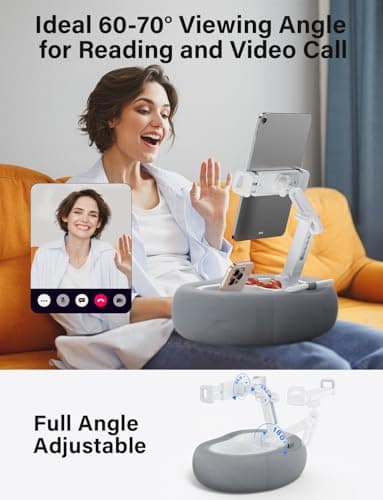 TAZENI Tablet Kindle Pillow Stand Holder with 2 Trays Fit 4''-13'' Phone/Tablet/Kindle iPad Holder Stand for Bed with Soft Plus Fabric Reading Accessories Gift for Reading, Gray 3