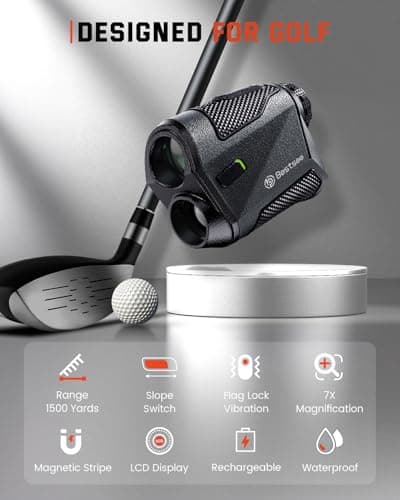 Bestsee Golf Rangefinder with Slope - 1500 Yards Laser Range Finder Golf for Hunter,High-Precision Flag Pole Locking Vibration,7X Magnification, USB-C Rechargeable Rangefinders Magnet Strip 2