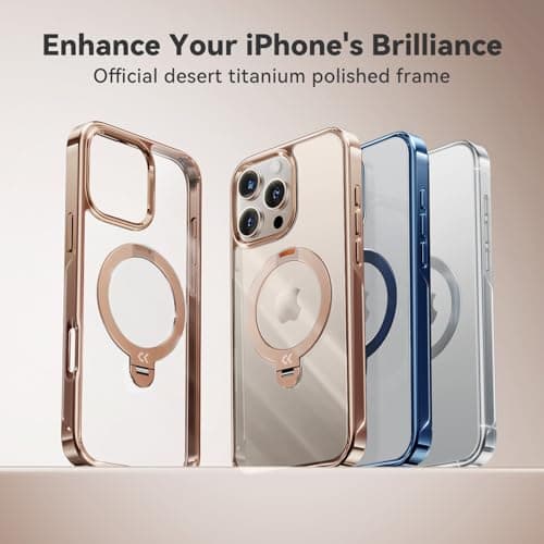 CASEKOO for iPhone 16 Pro Max Case Desert Titanium 360 Spin Magnetic Stand [Compatible with Magsafe][16FT Military Protection] Slim Polished for iPhone 16 ProMax Case with Stand, Rose Gold 2