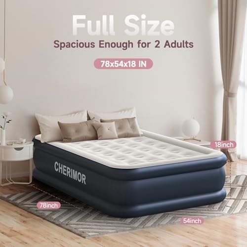 CHERIMOR Air Mattress, 18" Raised Full Size Self Inflatable Blow Up Mattress with Built in Pump, Thick Comfort Air Bed with Carry Bag for Camping, Guests & Home, 600lb Capacity Colchon Inflable 2