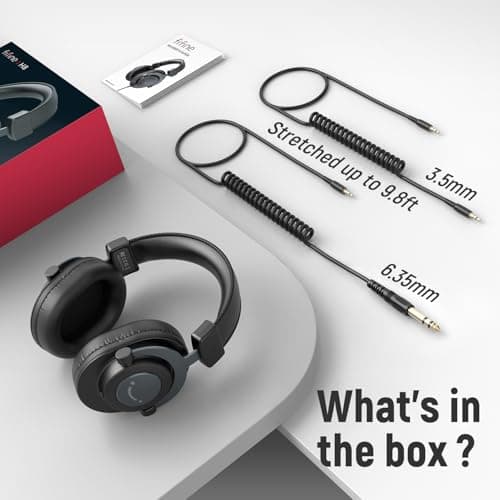 FIFINE Studio Monitor Headphones for Recording, Wired Headphones with 50mm Driver, Over Ear Headset with Detachable Cables 3.5mm or 6.35mm Jack, Black, on PC/Mixer/Amplifier-H8 5