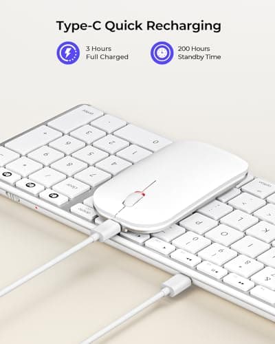 seenda Bluetooth Keyboard and Mouse for Mac, SKM64-2 Multi-Device Rechargeable Slim Wireless Keyboard Mouse Stainless Steel Full Size, Compatible with MacBook Pro/Air, iPad, Mac - White Silver 3