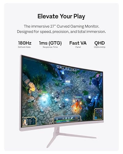 Pixio PXC278 Wave Pink 27 inch 180Hz Refresh Rate QHD 1440p Resolution 1650R Curved Fast VA Panel 1ms GTG Response Time Adaptive Sync HDR Curved Gaming Monitor 2
