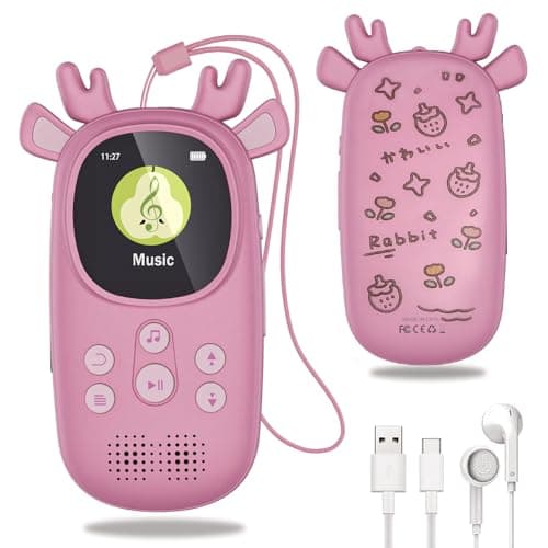 32GB MP3 Players for Kids, Cute Reindeer Portable Music Bluetooth Kid MP3 Player, Child MP3 Player with Bluetooth 5.3,Speaker, FM Radio, Alarm Clock, Voice Recorder, Stopwatch (Support up to 128GB)