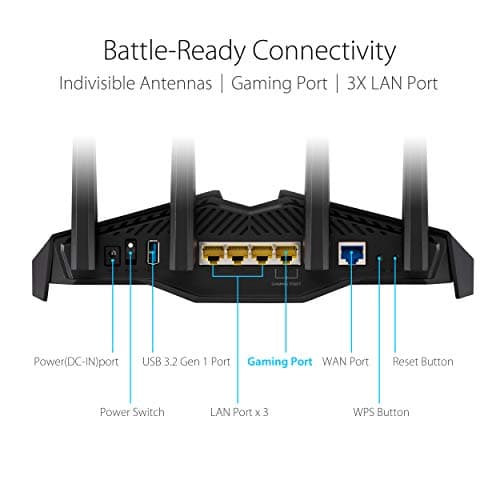 ASUS RT-AX82U (AX5400) Dual Band WiFi 6 Extendable Gaming Router, Gaming Port, Mobile Game Mode, Aura RGB, Included AiProtection Pro Security, Instant Guard, VPN, AiMesh Compatible 5