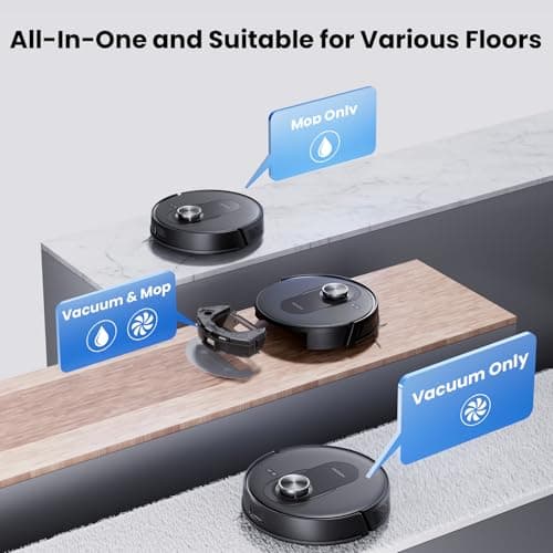 Proscenic Q8 Robot Vacuum Cleaner with Mop, Ultra Strong 6000Pa Robotic Vacuum with Lidar Navigation, 5 Real-Time Mapping, WiFi/Alexa/APP Remote Control Robot Hoover for Floor Carpet Pet Hair 4