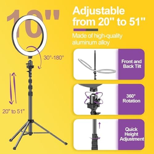 EMART 10" Ring Light with 55" Extendable Tripod Stands and Phone Holder, Dimmable LED Circle Round Light for Selfie Camera Photography/Makeup/YouTube Video/Vlogging/Live Streaming 3