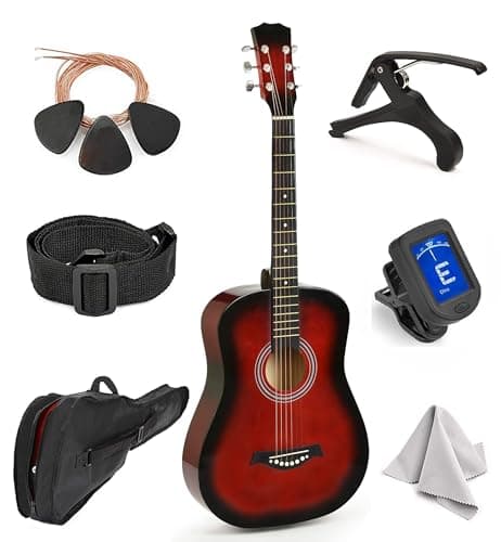 Classical Acoustic Guitar For Kids By MasterPlay- 30” Beginner Guitar For Learners- Accoustic String Starter Kit: Guitar Bag, Tuner, Strap, Extra Strings, Picks, Wash Cloth, Capo (redburst)