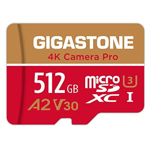 【5-Years Data Recovery】 GIGASTONE 512GB Micro SD Card, 4K Camera Pro, A2 V30 for Smartphone, Gopro, Action Cams, 4K UHD Video Recording, R/W up to 150/120 MB/s, UHS-I U3 C10 Class 10 with Adapter