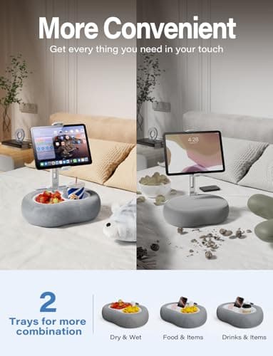 TAZENI Tablet Kindle Pillow Stand Holder with 2 Trays Fit 4''-13'' Phone/Tablet/Kindle iPad Holder Stand for Bed with Soft Plus Fabric Reading Accessories Gift for Reading, Gray 5