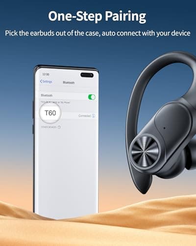 PocBuds Bluetooth Headphones Wireless Earbuds 80hrs Playtime Wireless Charging Case Digital Display Sports Ear Buds with Earhook Deep Bass IPX7 Waterproof Over-Ear Earphones for TV Phone Laptop Black 4