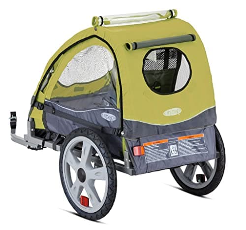 Instep Sync Single Seat Bike Child Trailer, Max Weight 40 lbs., 5-Point Harness, Folding Frame, Quick Release Wheels, Easy Storage, Bug Screen & Weather Shield, Green/Grey 2