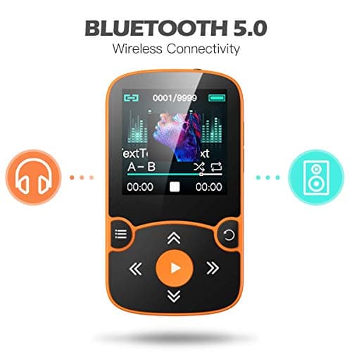 AGPTEK 16GB MP3 Player with Clip, Bluetooth 5.3 Lossless Sound with FM Radio, Voice Recorder for Sport Running, Supports up to 128GB TF Card, Orange 3