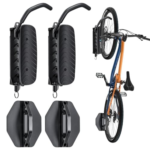 BYHUME Bike Rack Garage,Bike Wall Mount, 150° Swivel & Space-Saving Vertical Bike Hangers for Storage, Sturdy Bike Stand Holds Up to 66lbs, Easy to Install, 2 Pack