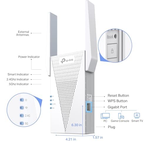 TP-Link RE615X AX1800 WiFi 6 Range Extender w/Ethernet Port | 1.8G Dual-Band Wireless Repeater Amplifier | Up to 2100 Sq. Ft., 64 Devices | Internet Signal Booster | APP Setup | EasyMesh Compatible 2