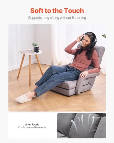 VEVOR Floor Chair, Floor Gaming Chair with 5 Adjustable Position and Back Support, Folding Sofa Chair with Armrest for Adults, Sofa Lounger Bed with Back Cushion for Living Room and Bedroom, Gray 5