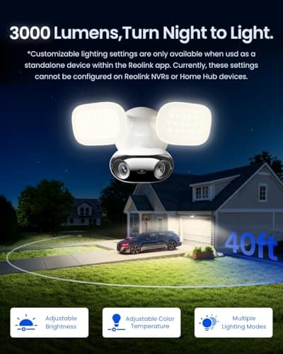 REOLINK Elite Floodlight WiFi, 4K 8MP 180° Panoramic Wired Floodlight Camera, Adjustable 3000 Lumens, Local AI Video Search, Dual-Band Wi-Fi 6, 24/7 Recording, No Monthly Fees, 100~240V AC Hardwired 3