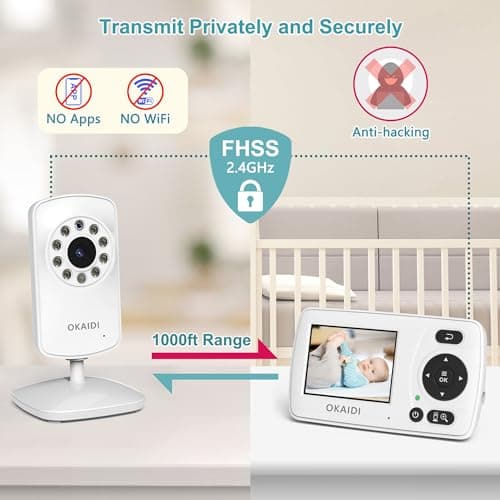 OKAIDI Video Baby Monitor with Camera and Audio, 2.4'' Portable Travel Baby Monitor No WiFi, Infrared Night Vision, VOX Mode, 1000ft Long Range, Ideal for Baby/Pet/Elderly 4
