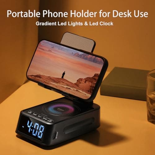 Gifts for Men Women, Phone Stand with Bluetooth Speaker&Clock, Birthday Gifts for Him, Phone Holder with Wireless Speaker, Ideal for Dad Mom Husband Boy, Cool Tech Gadget for Men 2