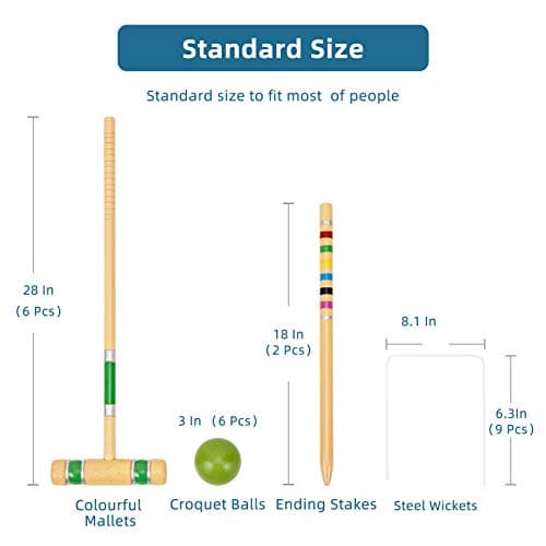 Pointyard Six Player Croquet Set, 28’’ Croquet Set with Wooden Mallets/Colored Ball/Wickets/Stakes for Adults/Teenager/Family-Perfect for Lawn/Backyard Game/Park (Includes Carry Bag) 2