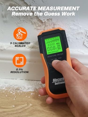 Mecurate Digital Pin Type Wood Moisture Meter with 3 Colored Indicators, Moisture Detector 2 Mode 8 Calibration Large Backlit for Wood, Wall, Firewall (Orange) 2
