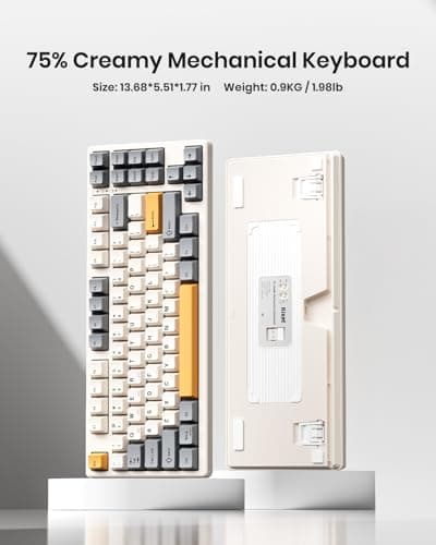 Kisnt Wireless Mechanical Keyboard,Gasket Mounted with Creamy Sound,Bluetooth/2.4GHz/USB-C,Custom Hot Swappable,RGB Backlit,75% Compact Layout for Gaming/Typing/Win/Mac/PC (Retro Beige,Linear Switch) 5