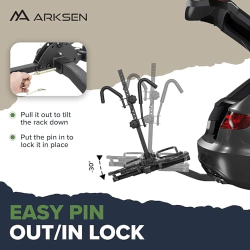 Arksen Hitch Mounted Bike Rack Smart Tilting 2-Bike Platform Style 150 lbs Capacity Carrier for Standard, Fat Tire and Electric Bicycle Fits SUV Pickup Truck RV Camper - 2 inch Receiver 4