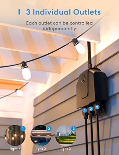 Outdoor Smart Plug, meross Outdoor Wi-Fi Outlet with 3 Independent Sockets Compatible with Apple Homekit, Alexa and SmartThings, Voice & Remote Control, Timer, 2.4 GHz only,Black 3