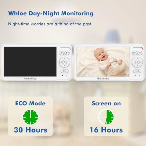HelloBaby Baby Monitor 6" World First IPS Screen 30H Battery, Secure No WiFi, Pan Tilt Video Camera with Night Vision, VOX, 2-Way Talk, 1000ft, Portable Video Audio Monitor Ideal for Mom, Elderly, Pet 2