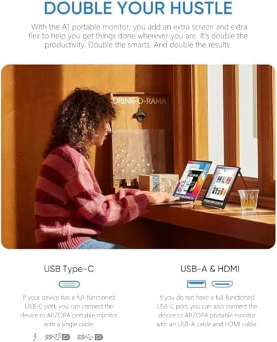 ARZOPA Portable Monitor 15.6'' FHD 1080P - Ultra-Slim Portable Laptop Monitor with Kickstand - IPS Display for PC, MAC, Phone, Xbox, PS5 - USB C & HDMI Connectivity - A1 2