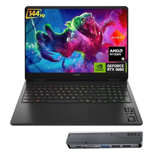 HP Omen RTX 5060 Gaming Laptop, 16.1" FHD+ 144Hz, AMD Ryzen 9 8940HX, 32GB DDR5 RAM, 1TB SSD, RGB Backlit KB, RJ-45, Bundle with Thunderobot 7 in-1 USB-C Hub, Black, Windows 11 Home