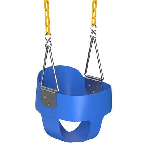 Jungle Gym Kingdom Toddler Swing - Heavy Duty, High Back, Full Bucket Baby Swing Seat with Coated Chains for Outdoor Use - Fully Assembled - Blue