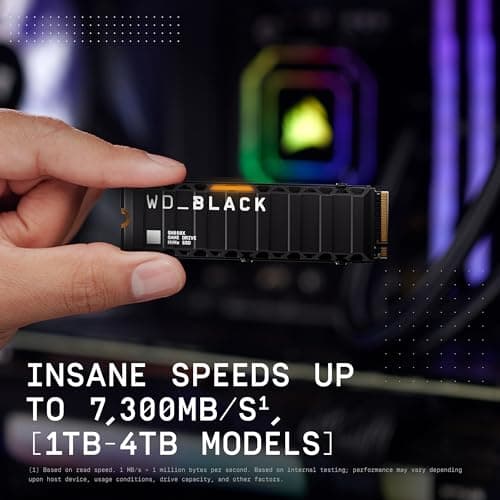 WD_BLACK 1TB SN850X NVMe SSD Internal Solid State Drive with Heatsink - Works with Playstation 5, Gen4 PCIe, M.2 2280, Up to 7,300 MB/s - WDS100T2XHE 4
