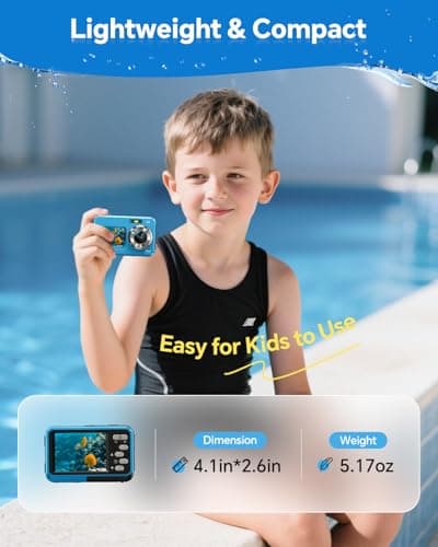 4K Underwater Camera Snorkeling 11FT Waterproof Camera 64MP Autofocus with 32GB Card Dual Screens Selfie 16X Zoom Floatable Compact Digital Camera Waterproof with 2 Batteries (Blue) 3