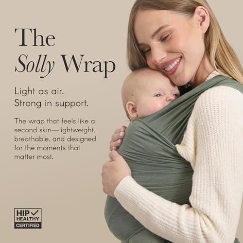 Solly Baby Wrap, Buttery-Soft Baby Carrier Newborn to Toddler 8-25 Lbs., Lightweight & Hands-Free Infant Sling Wrap, Breathable Summer Carrier, Baby Wearing & Postpartum Essential, New Mom Gift, Basil 2