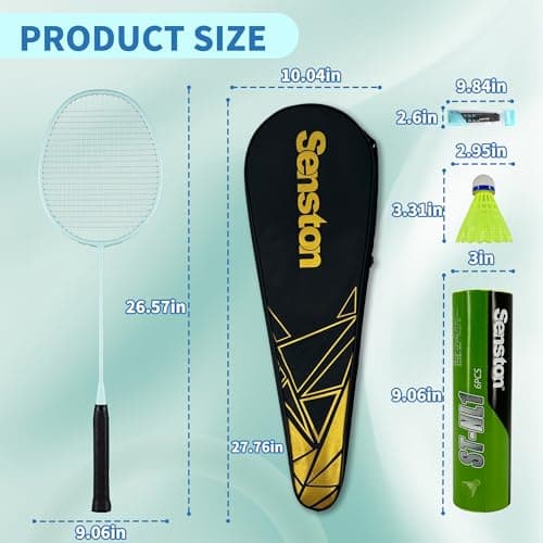Senston Professional Badminton Rackets Set of 4 - Carbon Fiber, 6 Shuttlecocks, 4 Grips & Bag for Backyard Games | 90g Lightweight 5