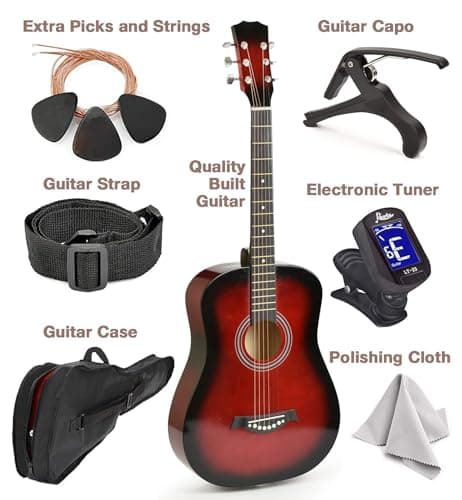 Classical Acoustic Guitar For Kids By MasterPlay- 30” Beginner Guitar For Learners- Accoustic String Starter Kit: Guitar Bag, Tuner, Strap, Extra Strings, Picks, Wash Cloth, Capo (redburst) 2