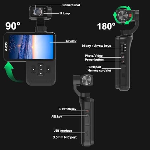 ORDRO M5 Pocket Camcorder, 4K 60FPS Video Camcorder 3-Axis Stabilisation IR Night Vision Pocket Camera for Vlogging,3.5inch IPS Touch Screen Portable Camera with 120° Wide Angle, Remote Control 4