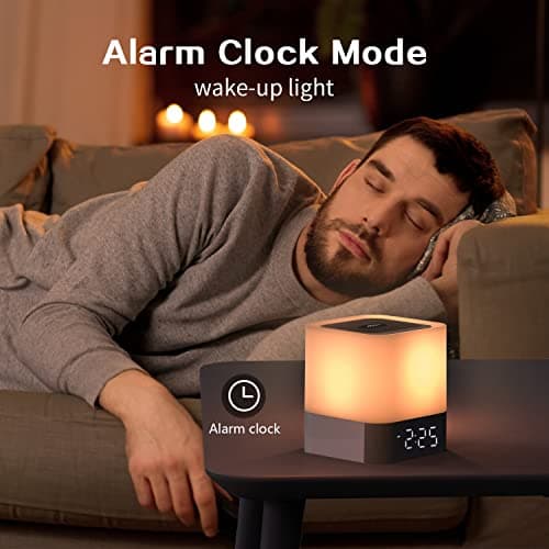 Aisuo Night Light-5 in 1 Bedside Lamp with Bluetooth Speaker, 12/24H Digital Calendar Alarm Clock, Touch Control, Support TF and SD Card, Music Player, Gift for Girls Boys Teens,Warm White 4