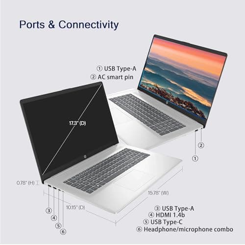 HP 17 Laptop, 17.3" FHD Display, 32GB RAM, 1TB SSD, AMD Ryzen 5 Processor(Beats i7-1165G7, Up to 4.3GHz), Webcam, Numeric Keypad, Long Battery Life, Windows 11 Home, Alpacatec Accessories, Silver 5