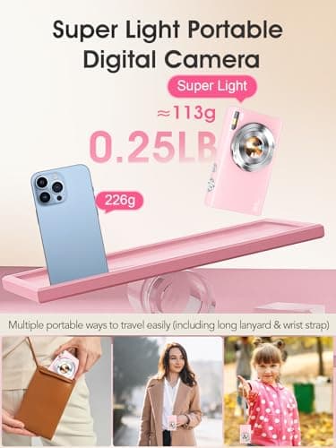 Digital Camera,Autofocus 4K Vlogging Camera for Photography with 32GB Card,48MP Portable Compact Point and Shoot Digital Camera for Teens Adult Beginner with 16X Zoom,Anti-Shake,2 Batteries(Pink) 4