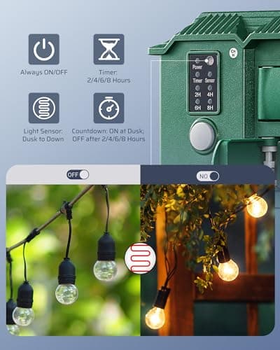 DEWENWILS Outdoor Power Stake Timer Waterproof, 6 Grounded Outlets, 6FT Extension Cord, 100FT Wireless Remote Control, Photocell Dusk to Dawn Timer for Christmas Lights, Garden, UL Listed 2