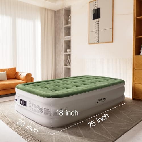 Zearna Air Mattress with Built in Pump - Upgraded Twin Blow Up Mattress, 2 Mins Quick Self Inflatable with Double Air Chamber,18"/550lbs Max, Strong Support, for Camping,Home,Guests,Portable Travel 3